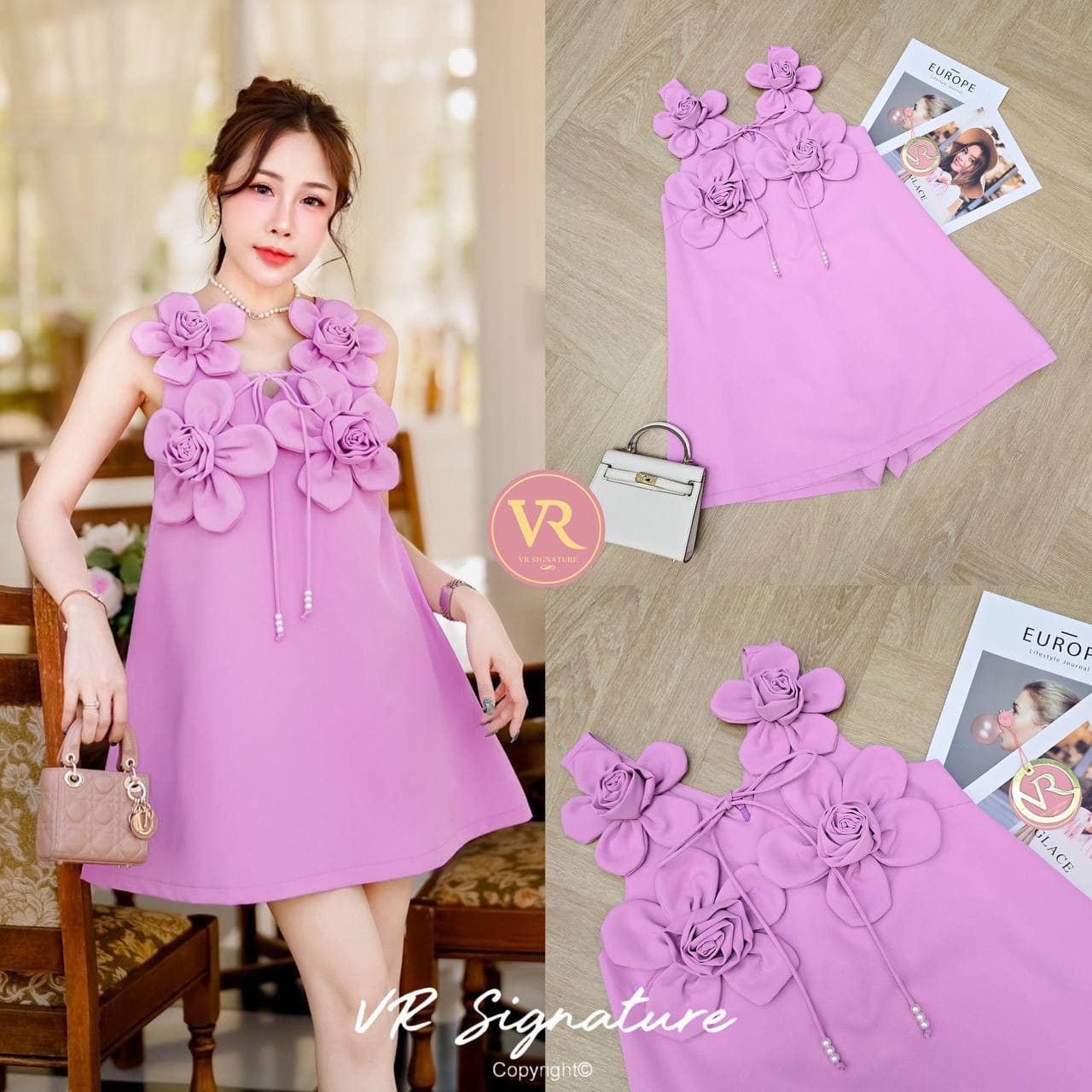 Set เดรสสั้นแขนกุด คอวี แต่งผูกโบว์ช่วงอก แต่งดอกไม้3D ช่วงอกด้านหน้า ทรง oversize ใส่สบายค่ะ มาพร้อมกางเกงขาสั้นเข้าชุด ใส่สบาย : สินค้าคุณภาพ (พร้อมส่ง)