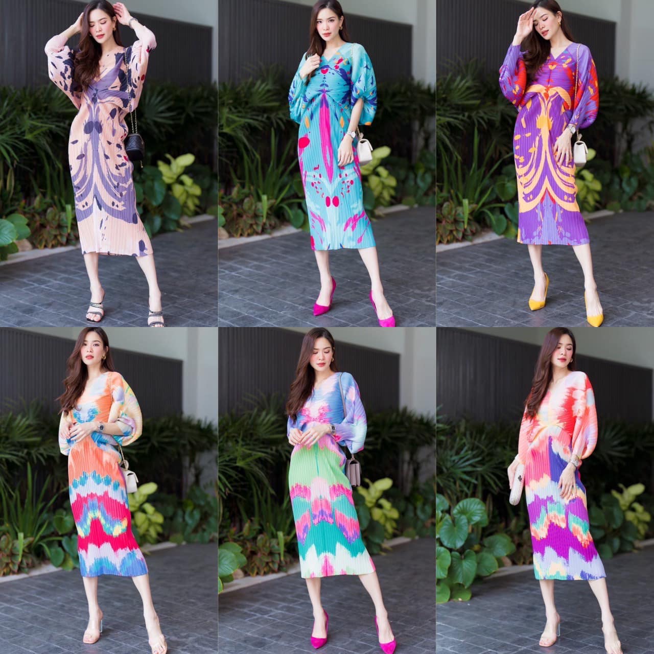 Dress อัดพลีท ดีไซด์ตัวยาว แขนผีเสื้อ 🦋 อัดพลีทแน่นๆ เพิ่มความหรู ด้วยการเล่น 🔷🔶 สีตัดสี่เหลี่ยม สแควร์แบบใหญ่สุดคลาสิค 👍🏻 สินค้าคุณภาพ (พร้อมส่ง)