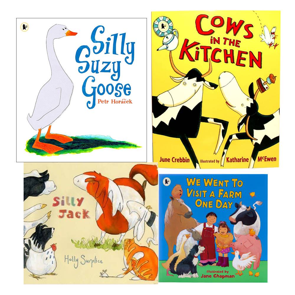 4 Farmyard Friends Picture Books from Walker : Cows in the Kitchen +Silly Suzy Goose + We went to visit a farm one day + Silly Jack : เซตนิทานก่อนนอน ชีวิตในฟาร์ม 4 เล่ม : Holly Surplice, Jane Chapman