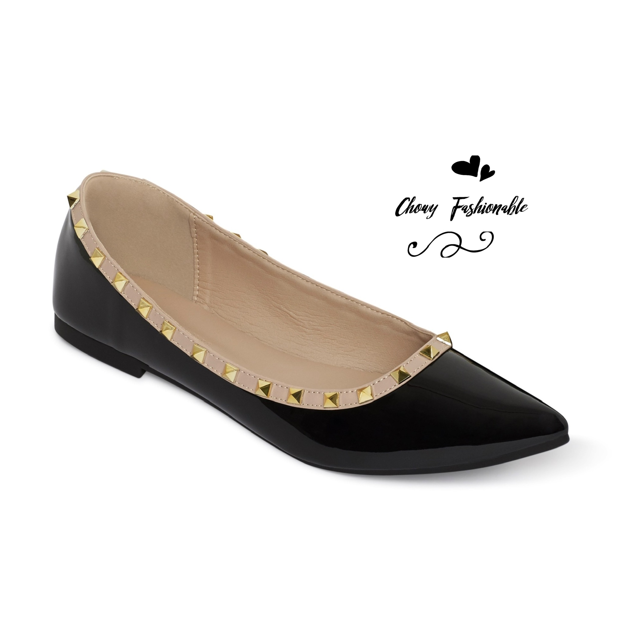 รองเท้าไซส์ใหญ่ 42-48 หัวแหลมส้นแบนไซส์ใหญ่ สไตล์วาเลนติโน ติดหมุด Metal KR0452