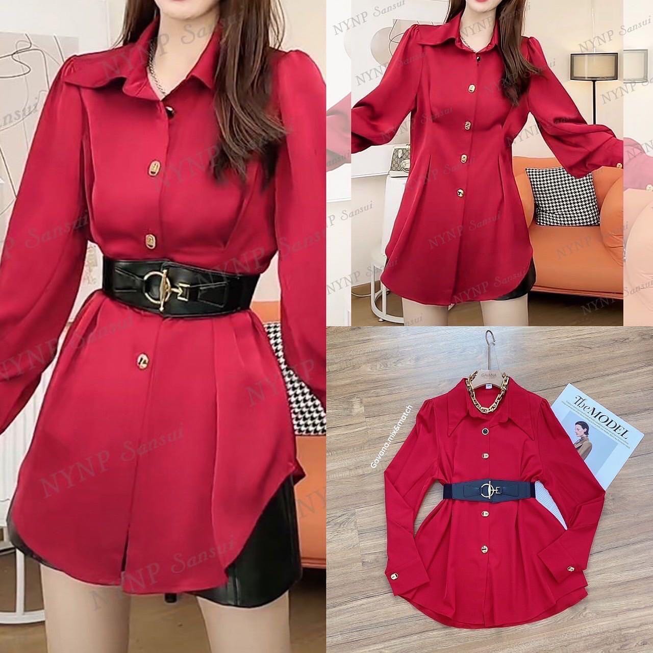 เสื้อเชิ้ตตัวยาวเอวจับจีบ + มาพร้อมเข็มขัดคาดเอว ใส่เข้าเซต กันสวยดูดีมากเลยค่าา เนื้อผ้าดีใส่สบาย : สินค้าคุณภาพ (พร้อมส่ง)