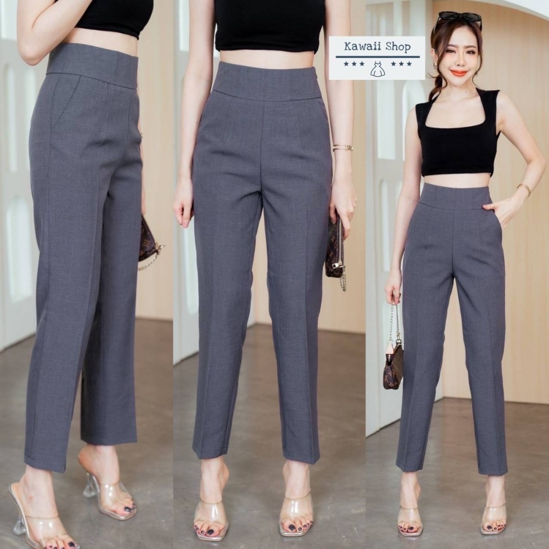 กางเกง*ขายาว8ส่วน ทรงขากระบอกเล็ก มีกระเป๋าข้าง ซิปข้าง ผ้าโซดา ใส่สบาย : สินค้าคุณภาพ (พร้อมส่ง)