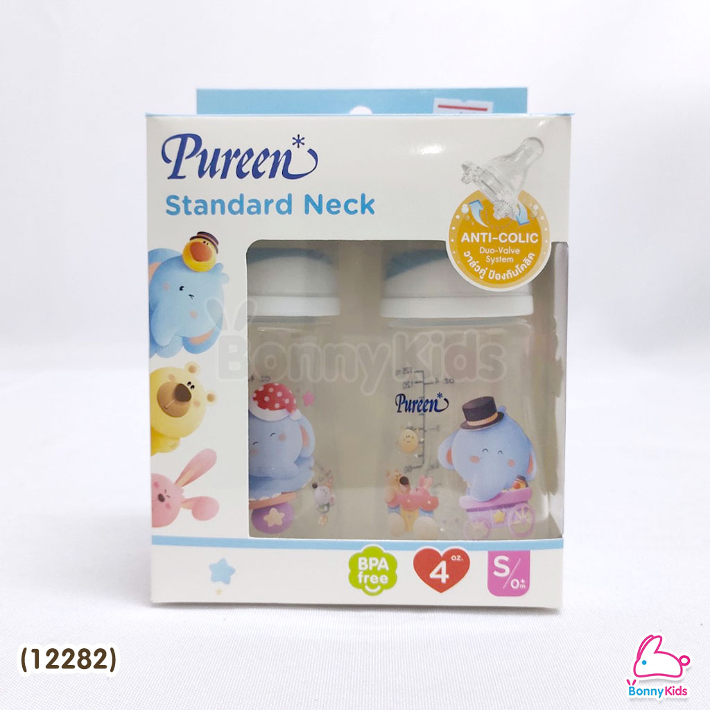 (12282) Pureen Standard Neck เพียวรีน ขวดนมทรงมาตรฐาน ขนาด 4oz. (แพ็ค 2 ขวด)