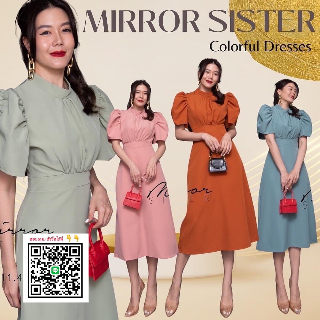 เดรสทรงเรียบโก้..แต่คงความน่ารักสวย ปังที่แขน แพทเทรินช่วงบนเป็นทรงเบสิค แขนพองตุ๊กตาสวยมาก จับทวิสช่วงเอว สินค้าคุณภาพ (พร้อมส่ง)