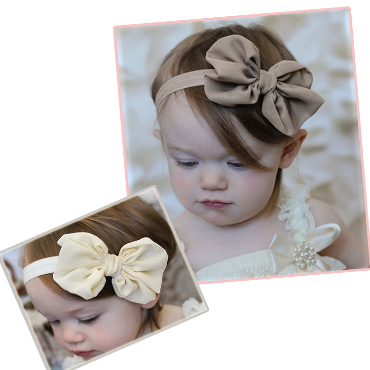 ผ้าคาดผมเด็กอ่อน แบบโบว์ใหญ่จีบรูด Classic Style