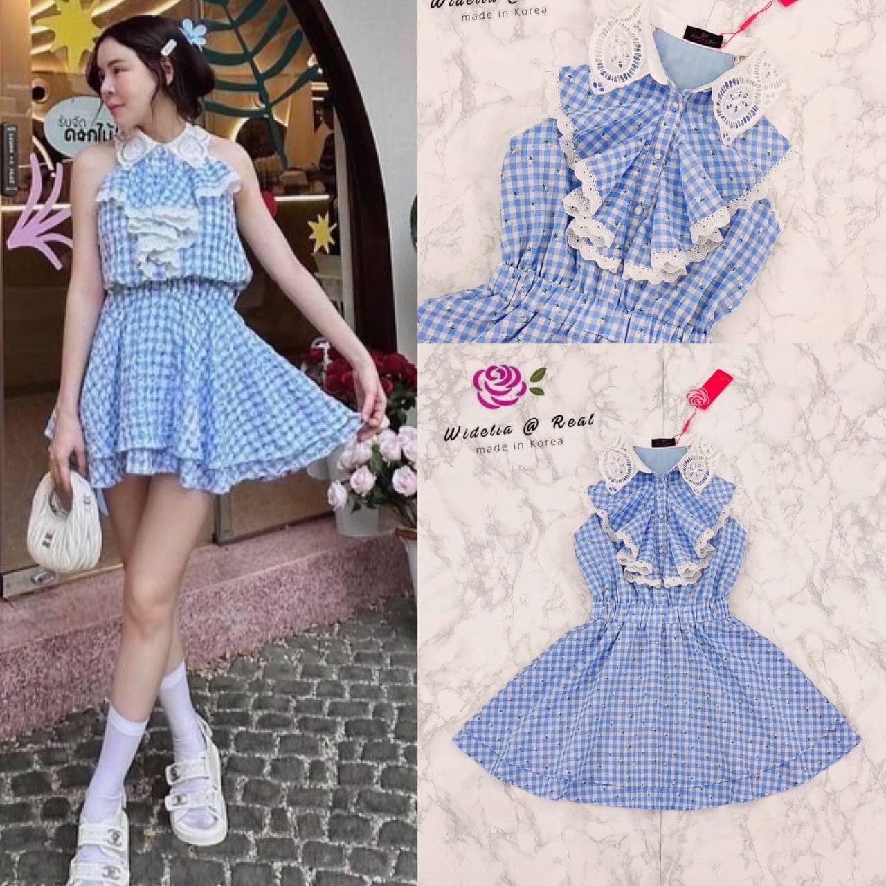 เดรสแขนกุดตัวสั้นสวยทรงเก๋ คอปกสวยตกแต่งด้วยลูกไม้ลายเก๋ ช่วงอกเป็นระบายย้วยสวยพร้อมแต่งแถบลูกไม้เล็กๆโดยรอบ ด้านหน้าแต่งกระดุมเป็นแนวสวย เอวเข้ารูปดึงสม๊อคกระชับ ใส่สบาย : สินค้าคุณภาพ (พร้อมส่ง)