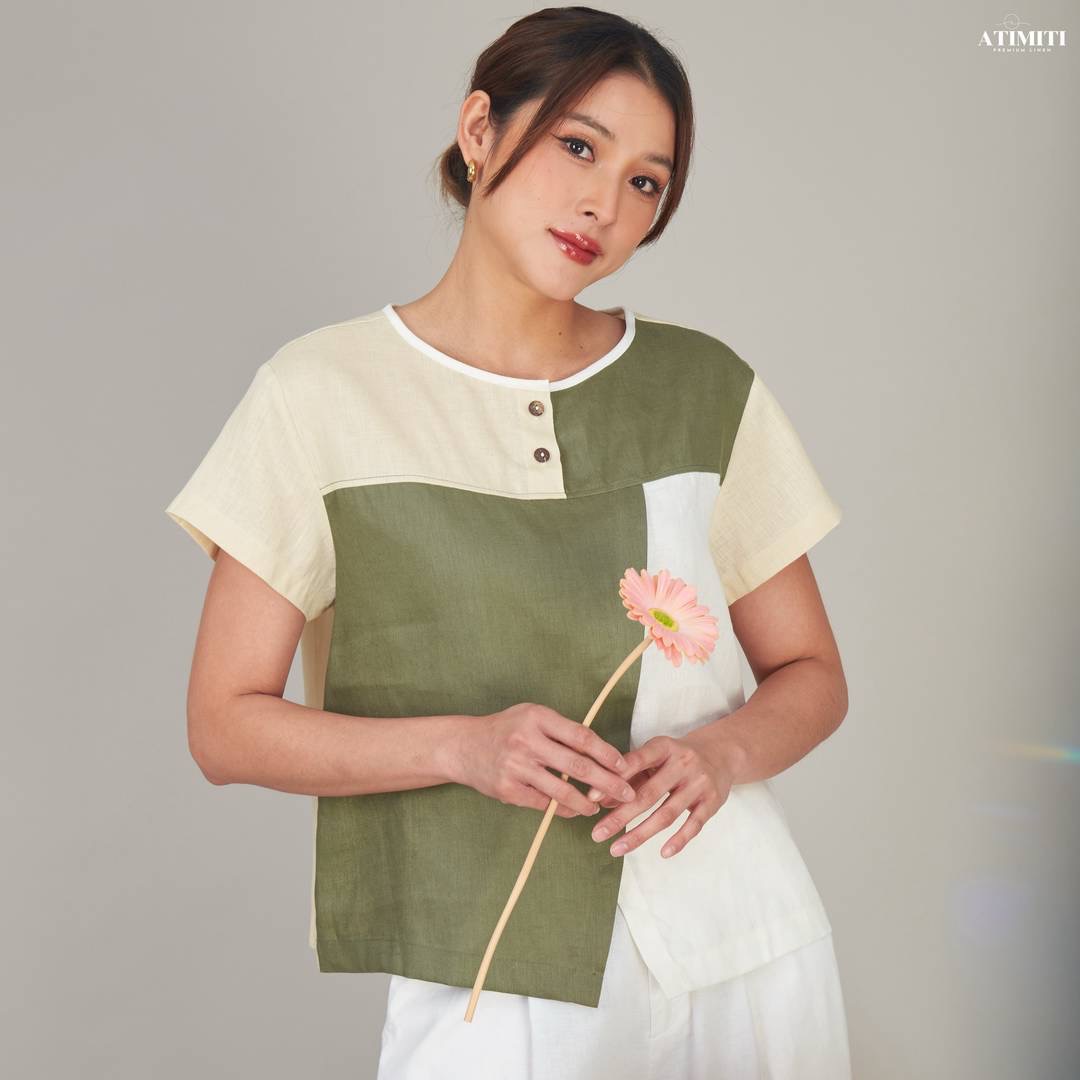 เสื้อคอกลมแขนสั้น ลินินแท้ 100%ใส่สบาย : สินค้าคุณภาพ (พร้อมส่ง)