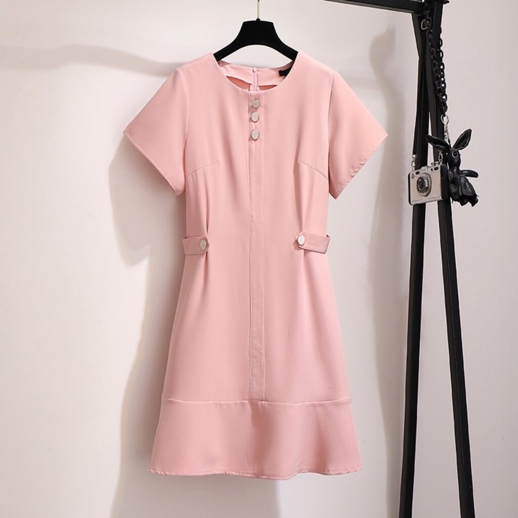 ชุดเดรสสีชมพูไซส์ใหญ่ 3XL รอบอก 46 นิ้ว เดรสคนอ้วน สาวอวบ FF0264PK