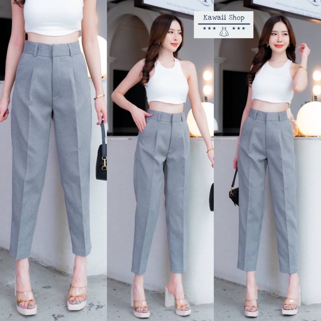 กางเกงขายาว8ส่วน ทรงบอลลูน แต่งจีบหน้า ติดตะขอ ซิปหน้า เนื้อผ้าแซนดี้ ใส่สบาย : สินค้าคุณภาพ (พร้อมส่ง)