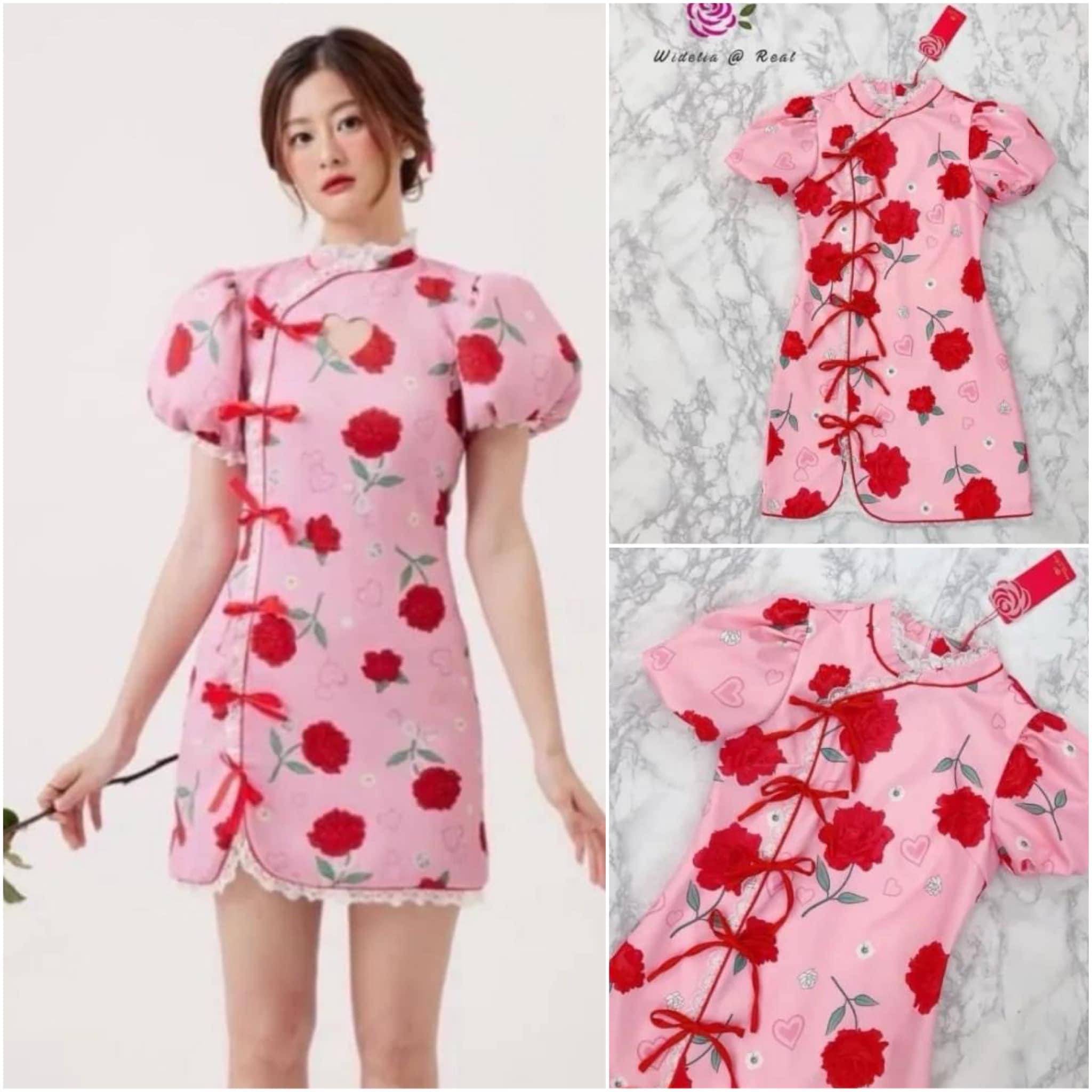 Dress เดรสกี่เพ้าแขนพองแสนสวย แต่งขอบระบายด้วยลูกไม้สีขาวพร้อมผูกโบว์เรียงกันหลายๆอัน ใส่สบาย สินค้าคุณภาพ (พร้อมส่ง)