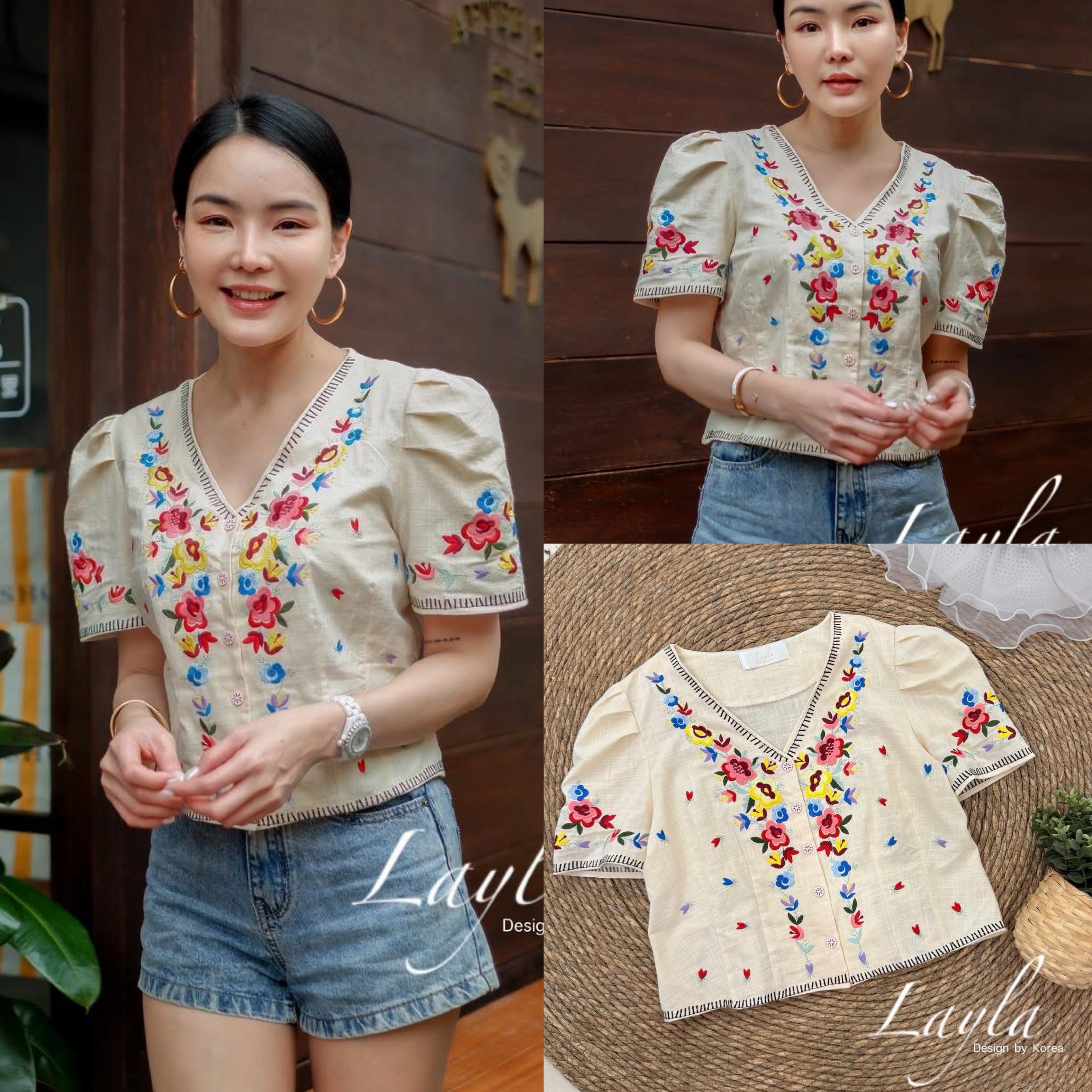 เสื้อผ้าลินิลปักลายดอกไม้สวยๆ ดีเทลปักแน่นๆ คอวีกระดุมผ่าด้านหน้า ทรงเข้าเอวเป็นทรงสวย ใส่สบาย : สินค้าคุณภาพ (พร้อมส่ง)