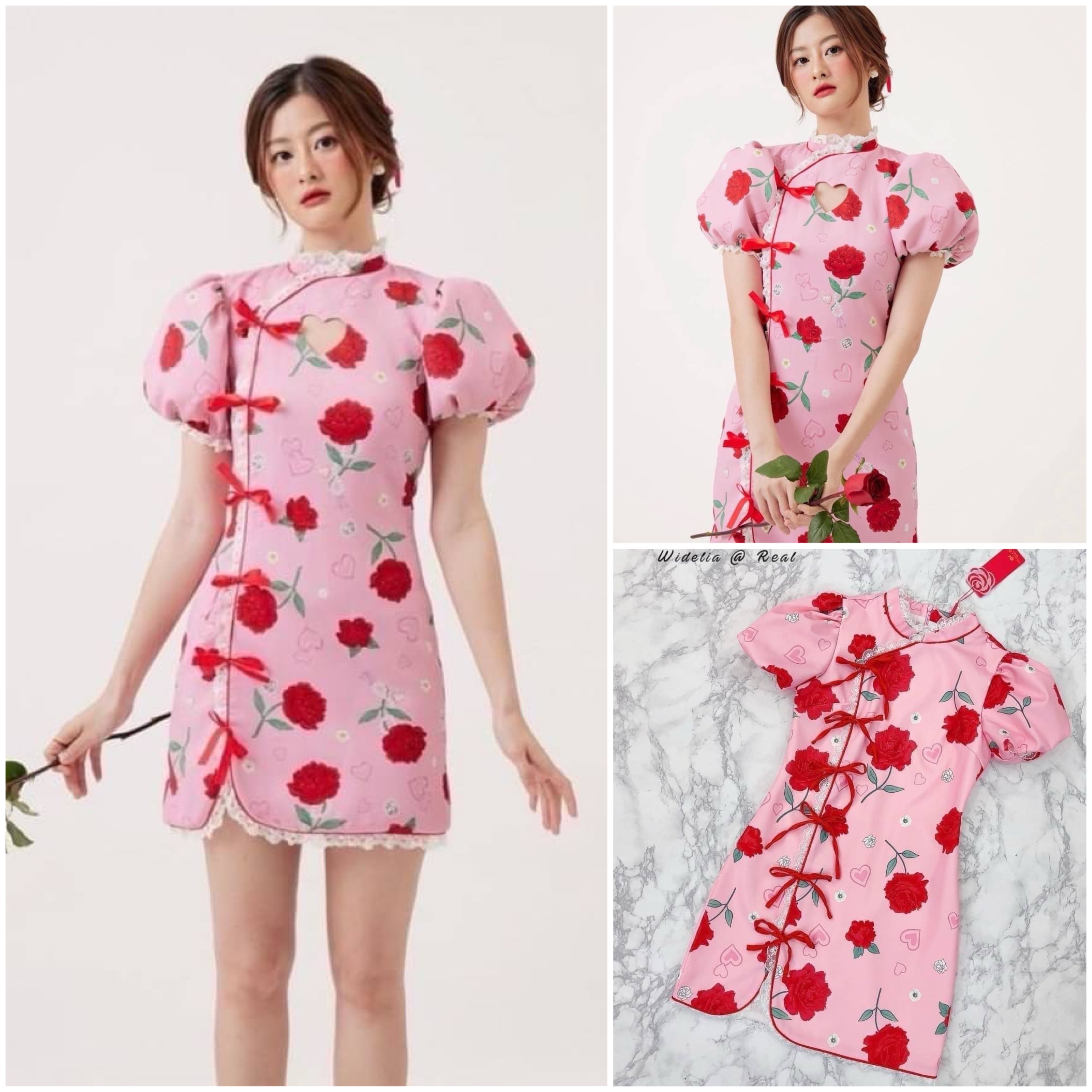 Dress เดรสกี่เพ้าแขนพองแสนสวย แต่งขอบระบายด้วยลูกไม้สีขาวพร้อมผูกโบว์เรียงกันหลายๆอัน ใส่สบาย สินค้าคุณภาพ (พร้อมส่ง)