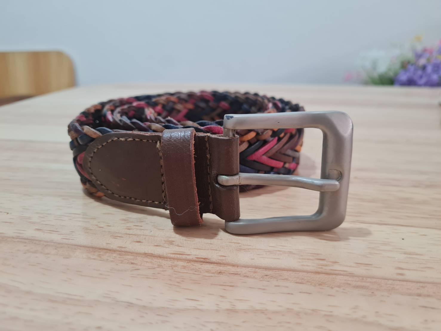 เข็มขัดหนังแท้ หนังสานสลับสี สวยมาก