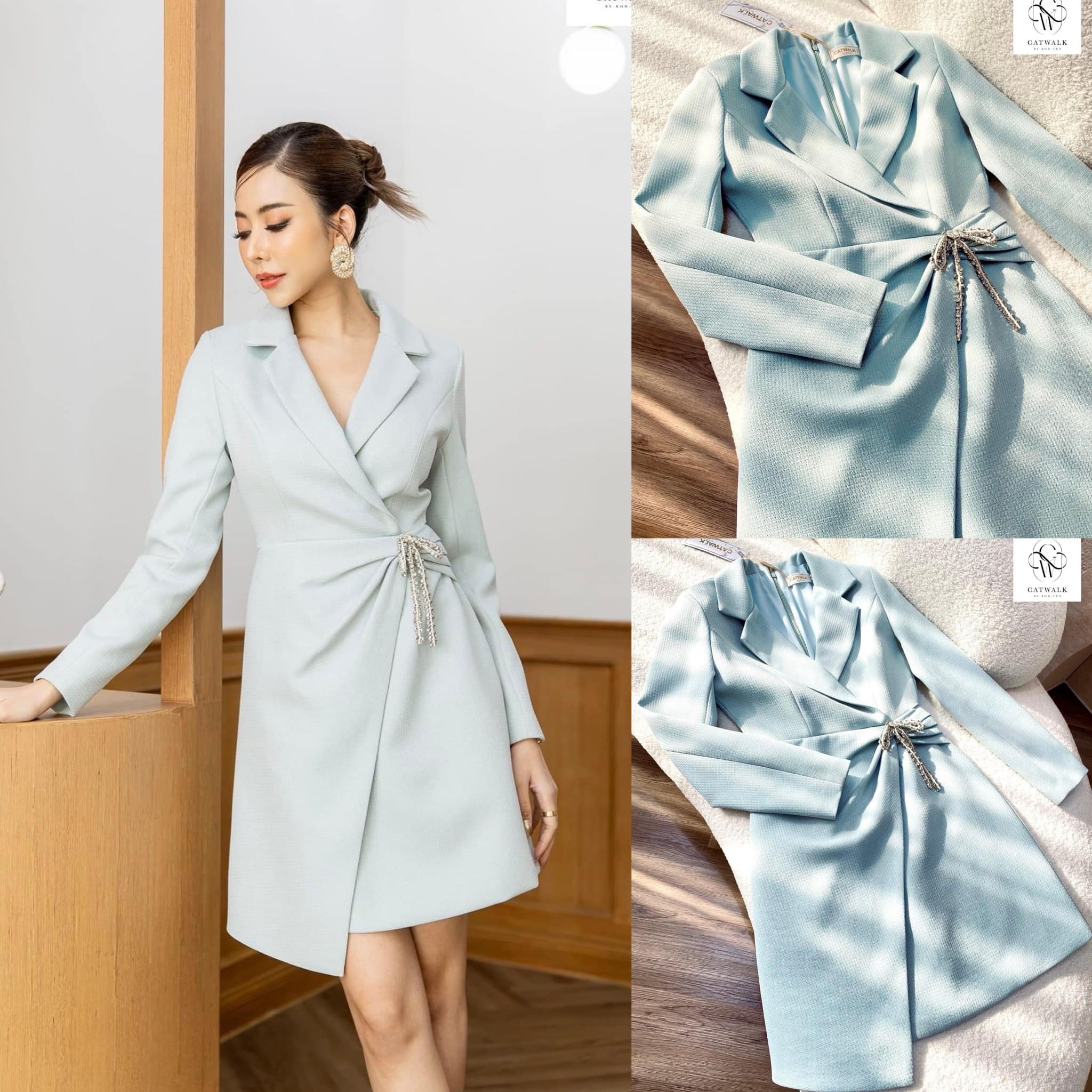 เดรสปก เทเล่อร์แต้งโบว์เพชร เนื้อผ้าเกรดเอมีลายทอในตัว ตัวชุดเป็นปกเทเล่อร์ทรงเข้ารูป กระโปรงเป็นทรงเอ ใส่สบาย สินค้าคุณภาพ (พร้อมส่ง)