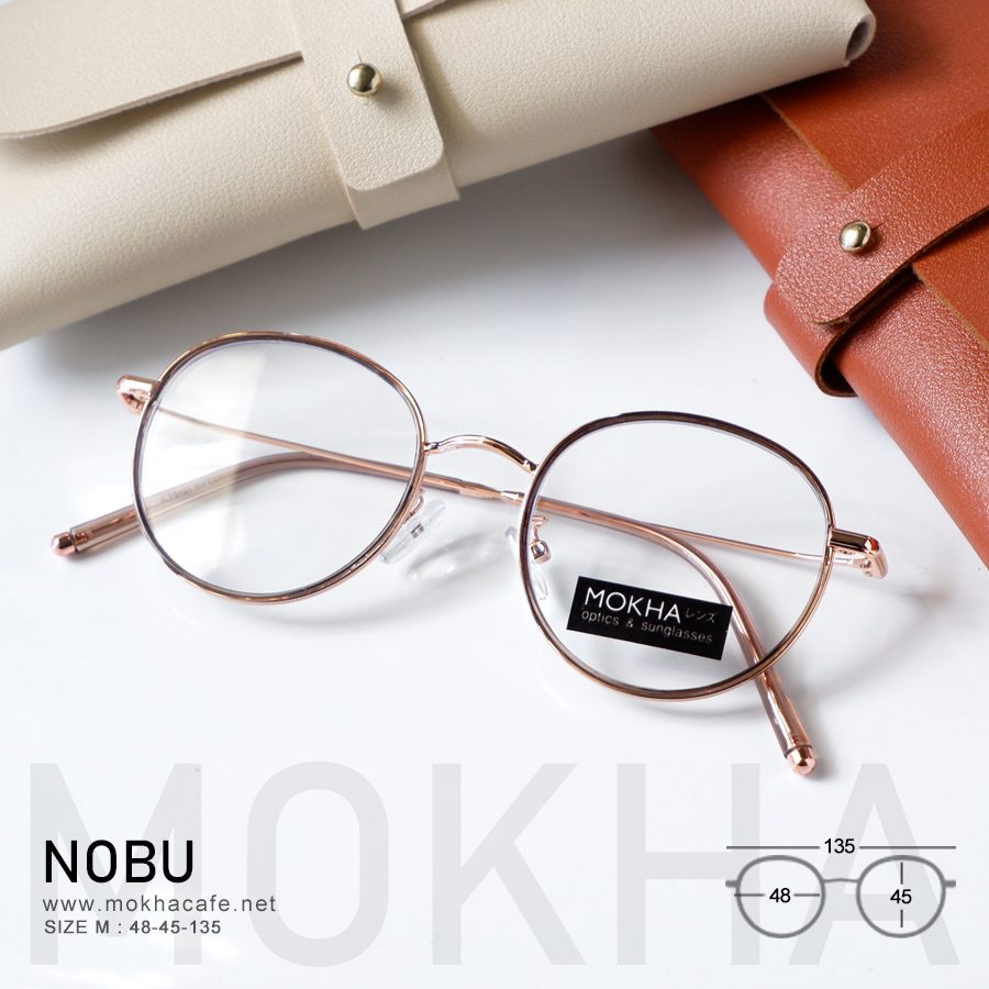 แว่นตา NOBU - brown กรอบแว่นทรงกลม ขาโลหะ น้ำหนักเบา กว้าง 135 มม.(sizeM) H45