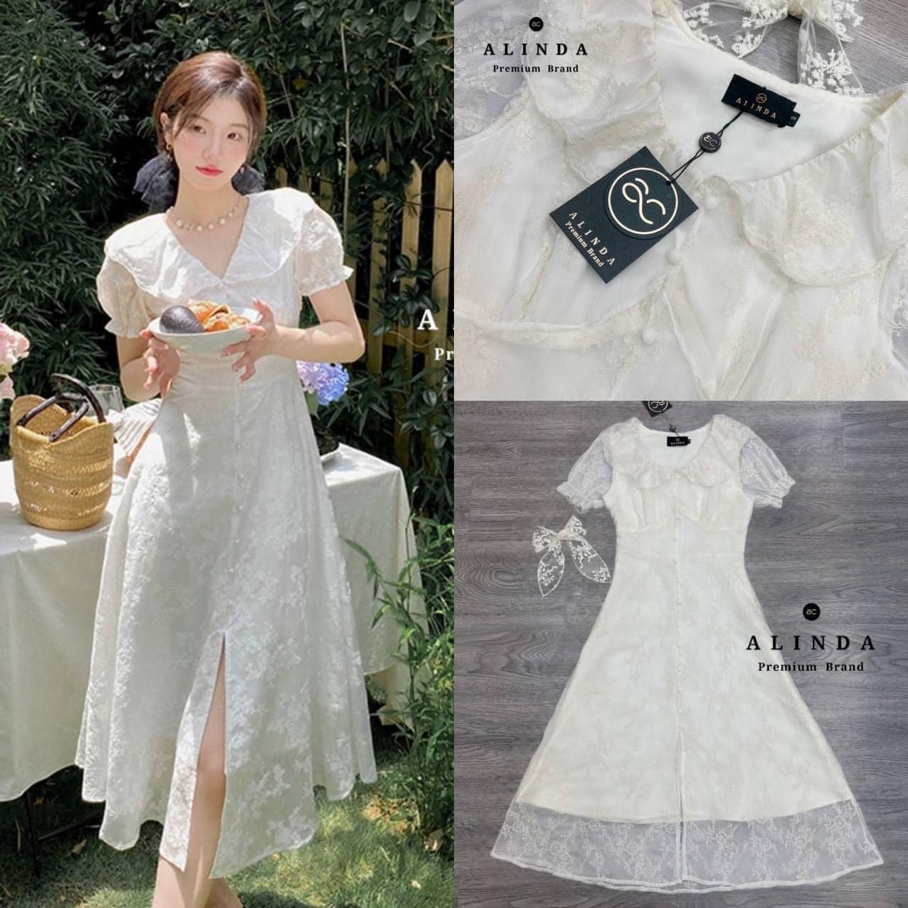 เดรสผ้าชีฟองสีขาว ปักลายลูกไม้ที่ผ้า มาพร้อมโบว์ติดผม ลายดอกไม้สวยหวานเข้าชุดกัน เนื้อผ้าใส่สบาย 👍🏻 สินค้าคุณภาพ (พร้อมส่ง)