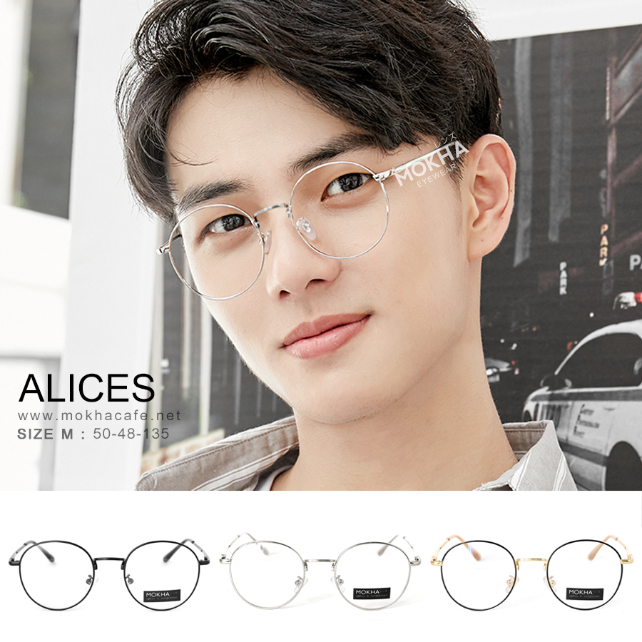ALICES - black silver แว่นตาทรงกลม กรอบโลหะ ขาสปริง กว้าง 135 มม.(sizeM) H48