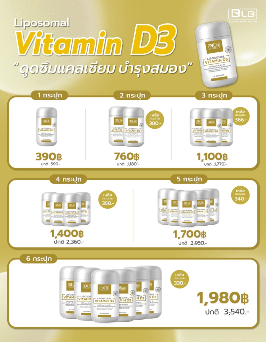 ตารางราคาและโปรโมชั่น BLB Liposomal Vitamin D3