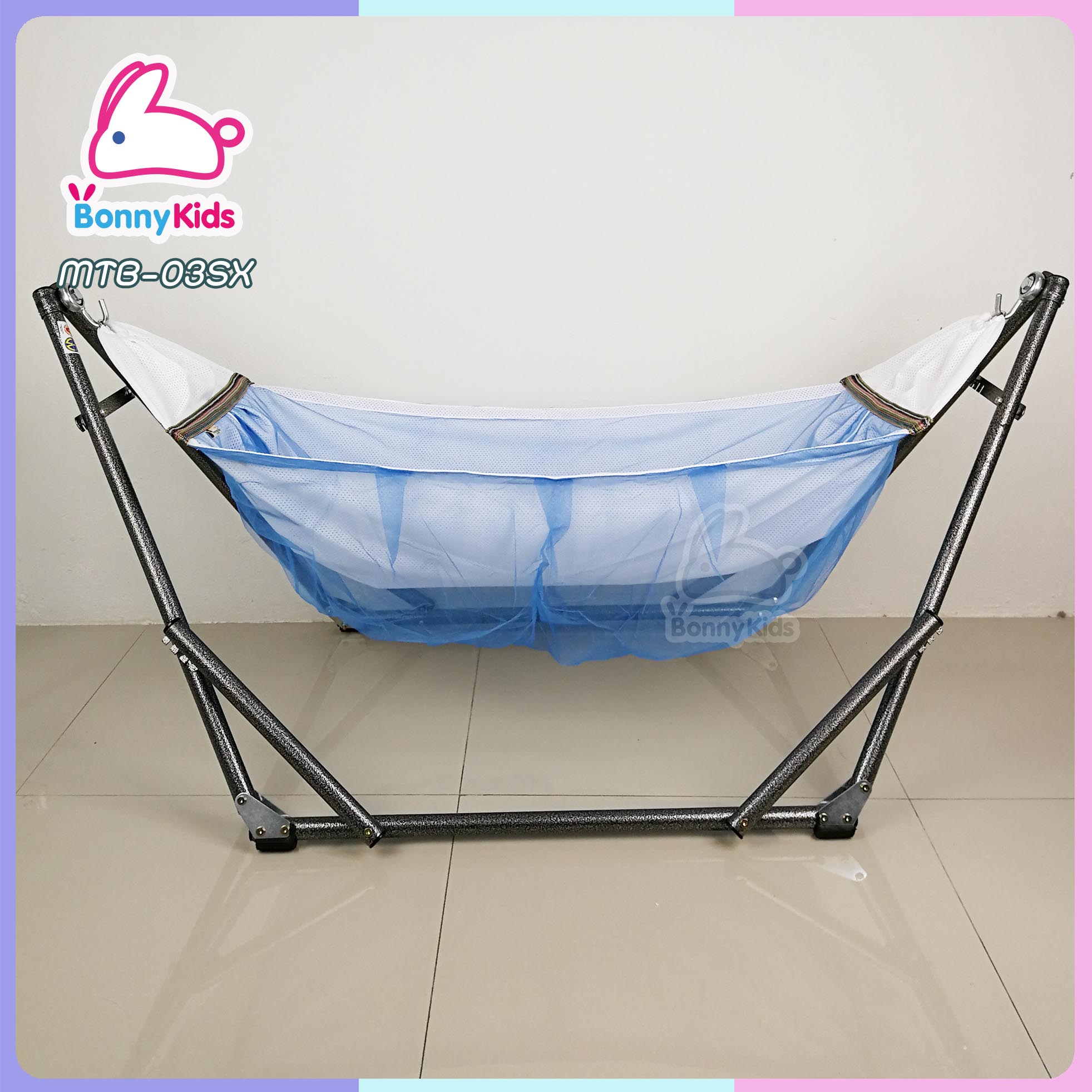 (13190+13191) เปลญวนเด็กอ่อน สีสันสวยงาม พร้อมมุ้งครอบกันยุงและแมลง สีฟ้า