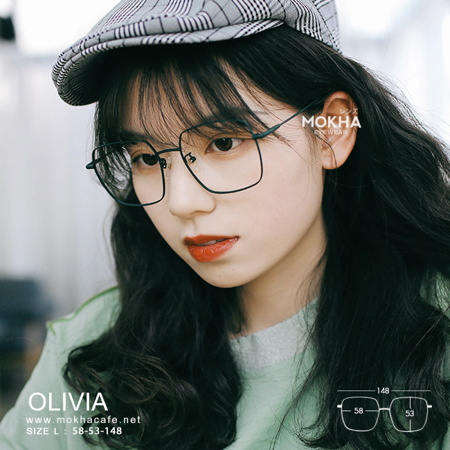 OLIVIA - black แว่นทรงเหลี่ยม กรอบโลหะ Oversize กว้าง 148 มม. (sizeL) H53