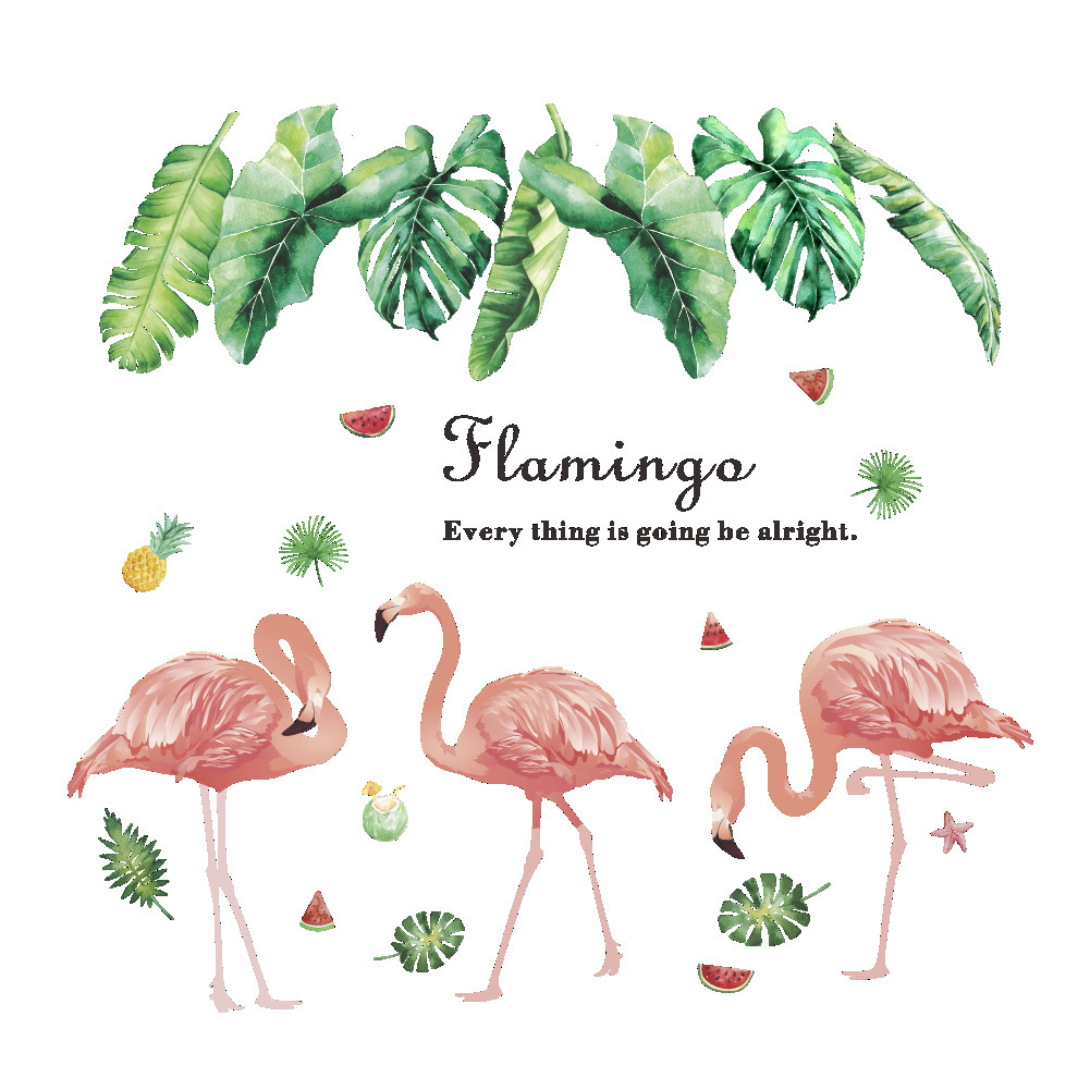 สติกเกอร์แต่งห้อง DIY ลายนกฟาร์มิงโก้ ตกแต่งห้อง ลอกออกแล้วติดซ้ำได้