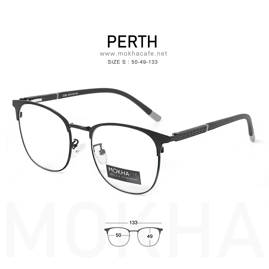PERTH - black กรอบแว่นโลหะ กรอบทรงเหลี่ยม ขาสปริง clubmaster กว้าง 133 มม. (sizeS) H49