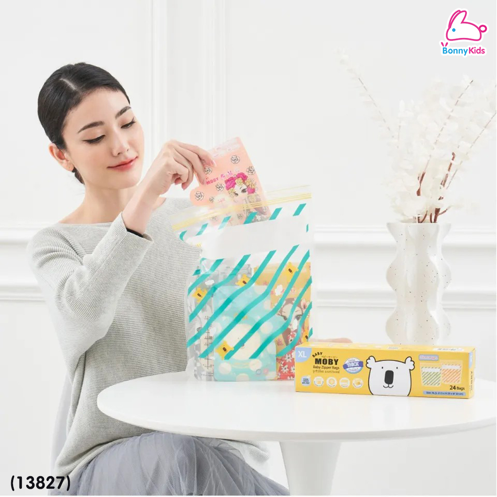 (13827) Baby Moby (เบบี้โมบี้) Baby Zipper Bags ถุงซิปล็อค อเนกประสงค์ Size XL (24 ถุง)