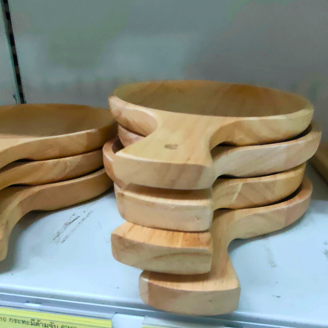 จานไม้กลม จานไม้รูปหมี จานไม้ถาด ถ้วยไม้ จากไม้ยางพาราแท้ Food Grade Japanese Wood Plate by NanaBaby