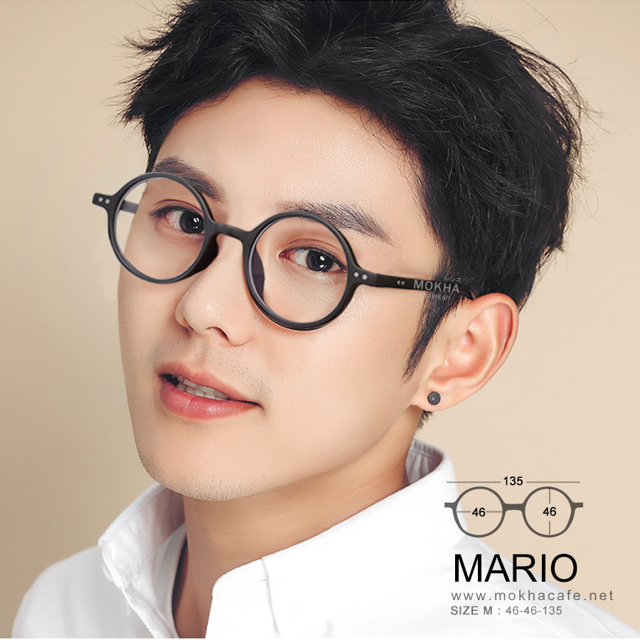 MARIO - black กรอบแว่นตา TR90 แว่นทรงกลม แกนขาโลหะ เหนียวทนทาน กว้าง 135 มม. (sizeM) H46
