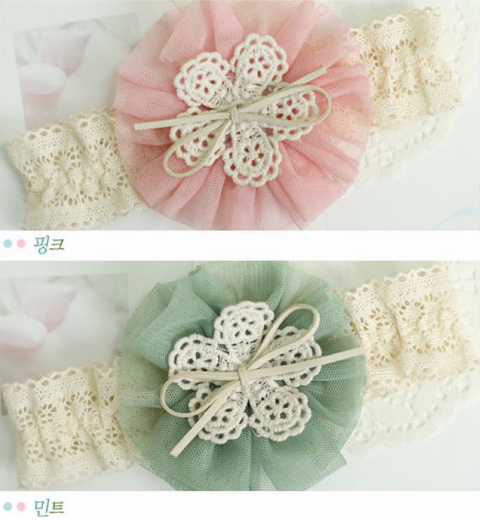 ผ้าคาดผมเด็ก สไตล์วินเทจ ลายลูกไม้โครเชต์เกาหลี