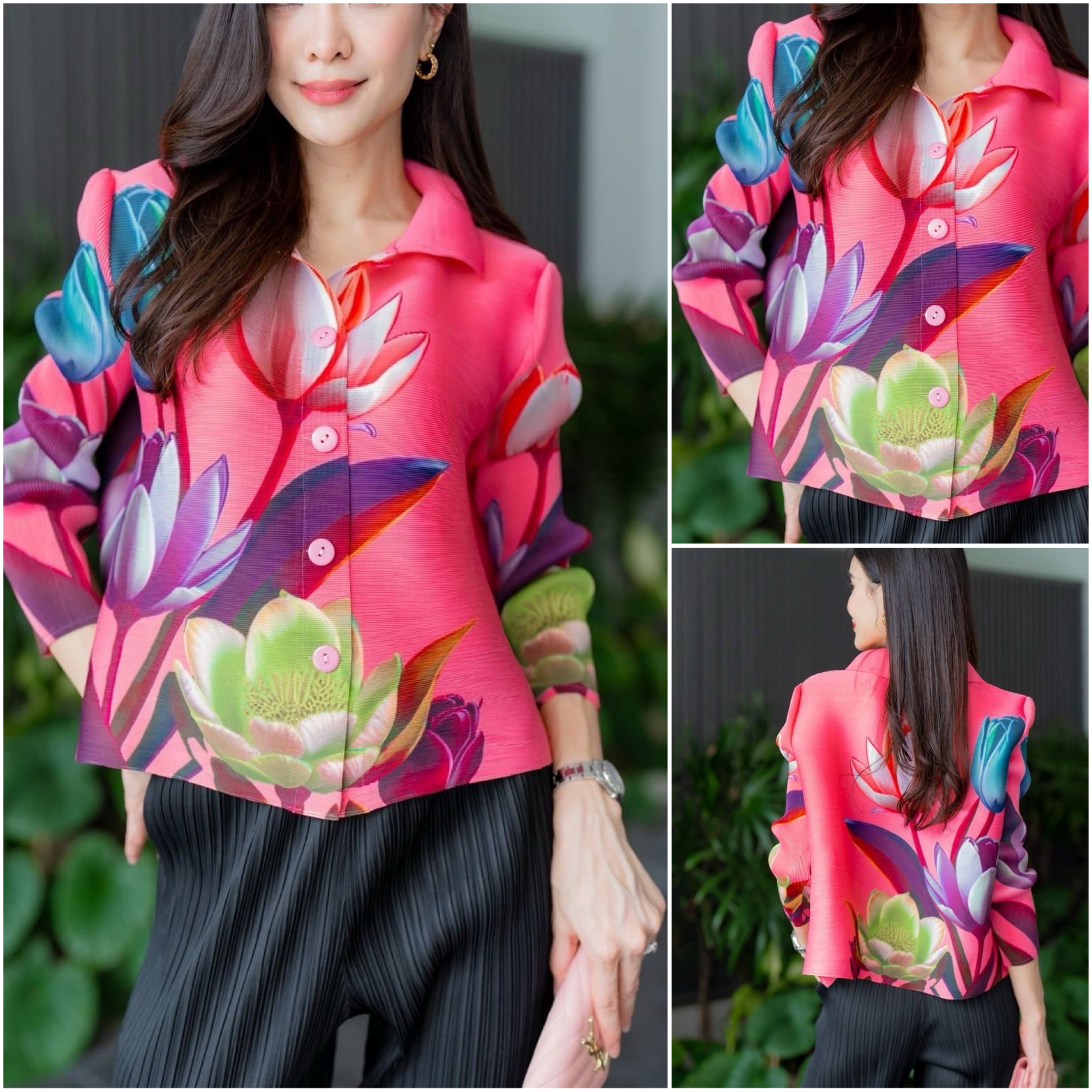 เสื้อคอจีน AA Premium พิมพ์ลายดอกไม้สวยๆ เพิ่มดีเทลความเริ่ด ด้วยแพตเทิร์น แขนยาว พิมพ์ลายรอบตัว และช่วงแขน สีสดใส เริ่ดๆ ใส่สบาย : สินค้าคุณภาพ (พร้อมส่ง)