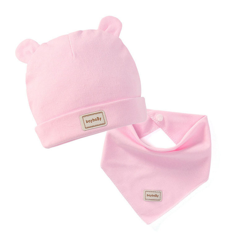 Set หมวกเด็กแรกเกิด+ผ้าซับน้ำลาย 0-3 เดือน ผ้าฝ้ายยืดเนื้อนิ่ม หมี/กระต่าย น่ารักสดใสสไตล์เกาหลี