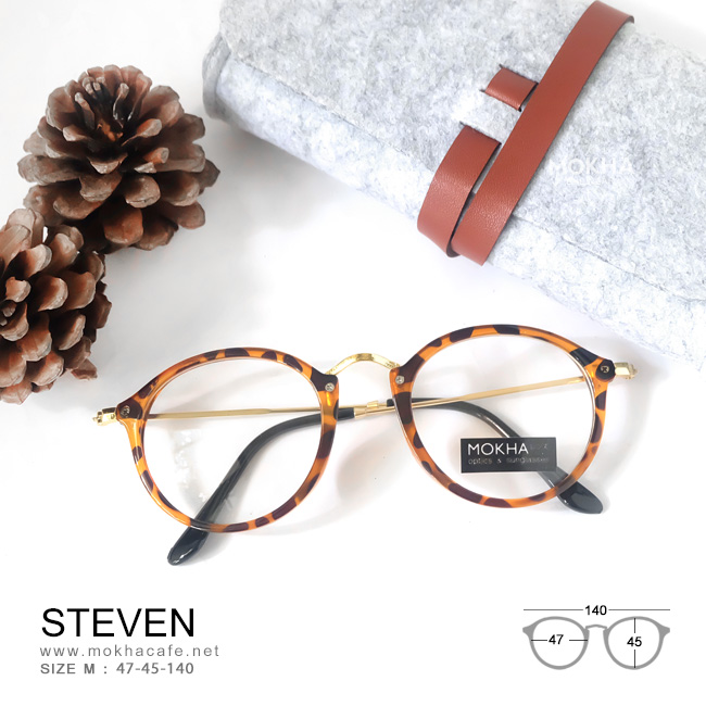 STEVEN - tortoise ลายกระ กรอบแว่นวินเทจ ทรงกลม ขาโลหะ (sizeM) H45