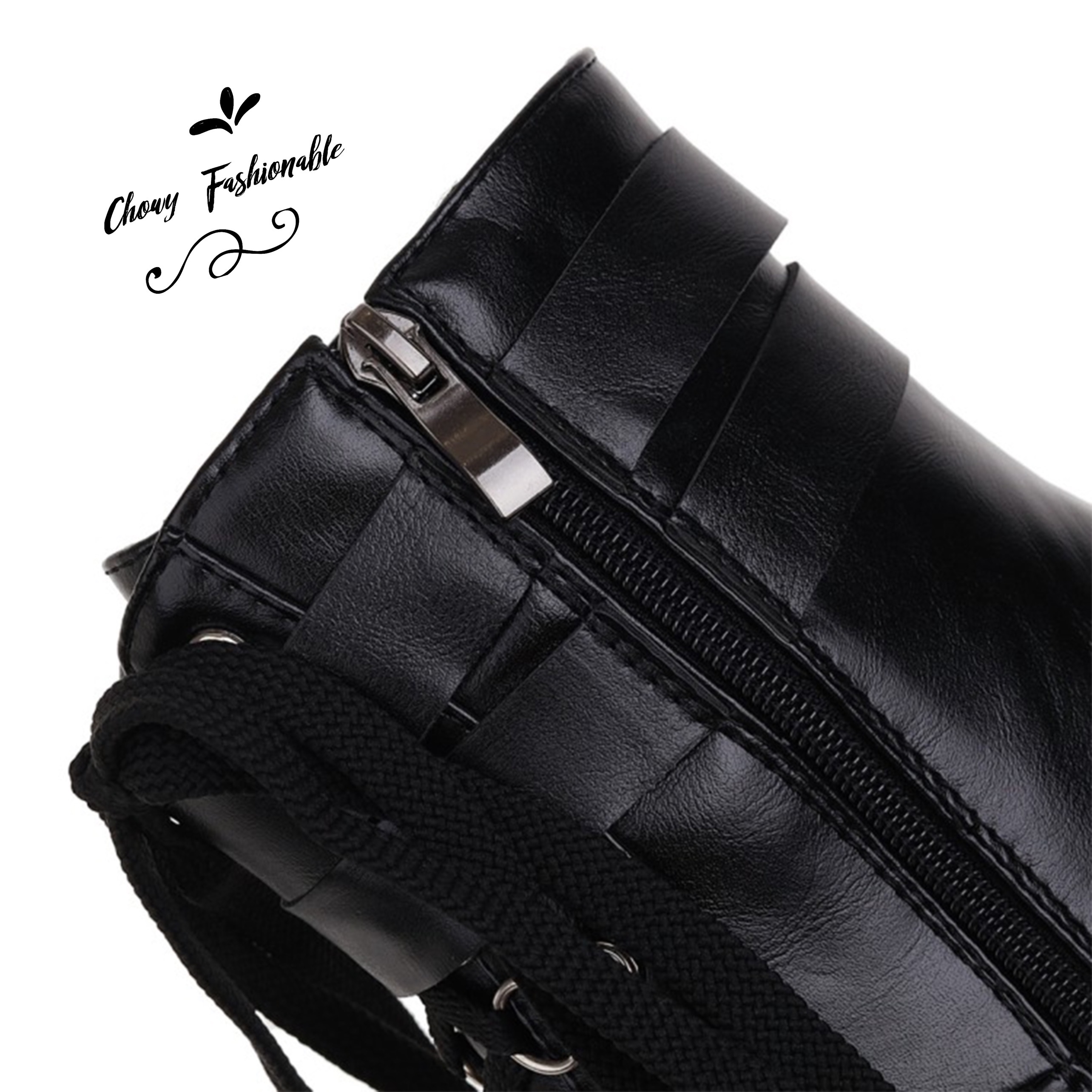 รองเท้าบู้ทไซส์ใหญ่ 40-46 มัฟฟินส้นสูง Boot Fashion Cosplay คอสเพย์ บูทส้นเตารีด ซิบข้าง สีดำ KR1168