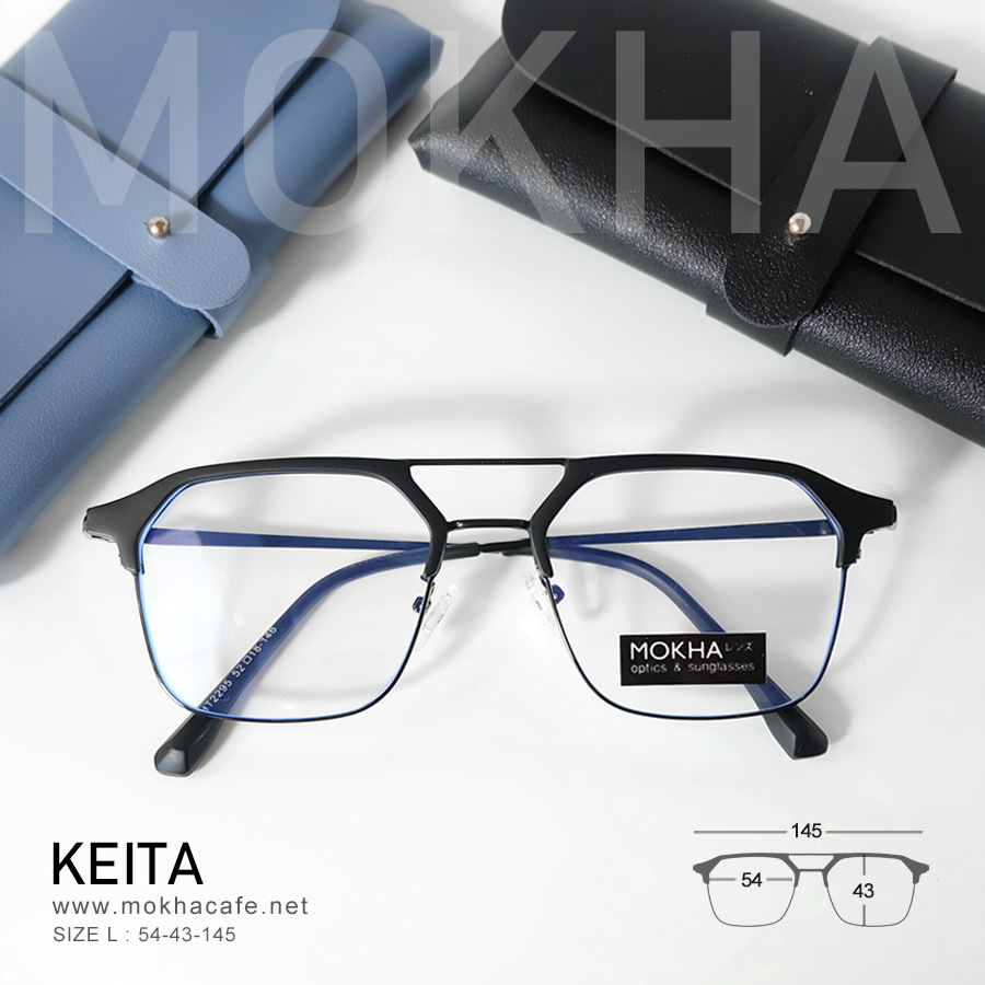KEITA - black กรอบแว่นวินเทจ แว่นตาทรงเหลี่ยม DoubleBridge กว้าง 145 มม. (sizeL)