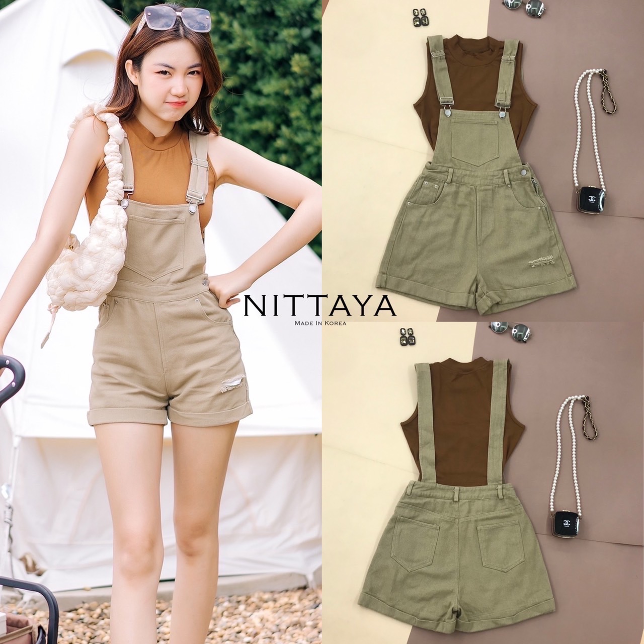 เซตเสื้อครอปแขนกุด+เอี๊ยมขาสั้น สินค้าคุณภาพ (พร้อมส่ง)