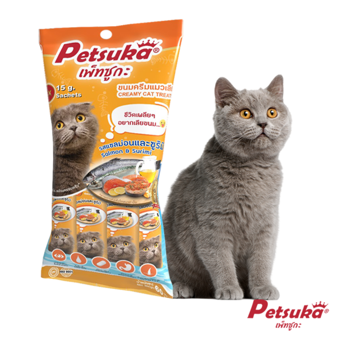 ขนมครีมแมวเลีย เพ็ทซูกะ รสสแซลม่อนและซูริมิ ขนาด 60 กรัม