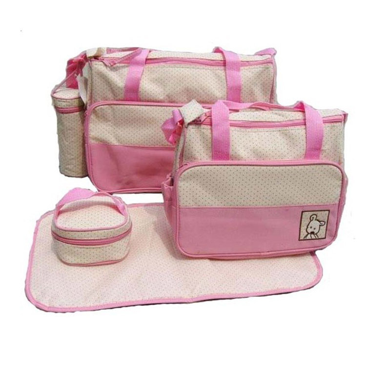 กระเป๋าเด็กอ่อน กระเป๋าคุณแม่ ใส่สัมภาระลูก Set 4 ชิ้น ผ้านุ่มลื่นกันน้ำ ลายจุดน่ารัก อย่างดี
