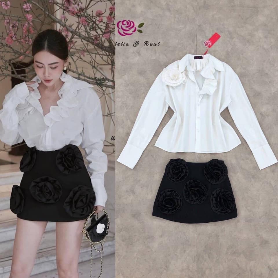 Set :: เซ็ทเสื้อเชิ๊ตแขนยาวตัวสวยสุดเฟียส แพทเทิ้ลสวยเป๊ะ มีดีเทลเก๋ด้วยการแต่งระบายช่วงคอและแต่งดอกไม้ด้านข้างเพิ่มความคูล มาเข้าชุดกับกระโปรงสั้นทรงสวย เพิ่มความเก๋ด้วยการแต่งดอกไม้ตรงกระโปรง ใส่สบาย : สินค้าคุณภาพ (พร้อมส่ง)
