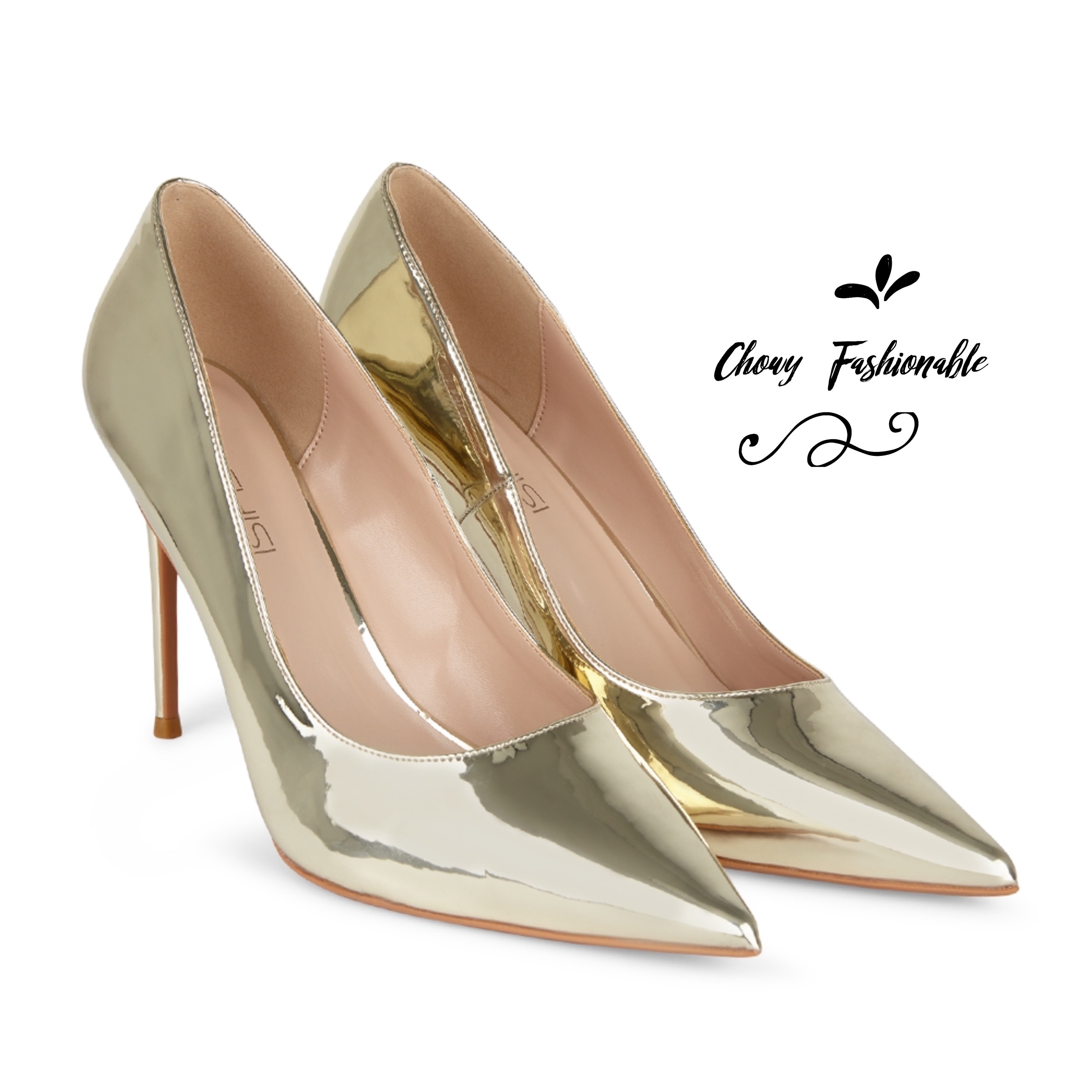 รองเท้าไซส์ใหญ่ 32-46 Gold Metallic Pointed Heel ทรงหัวแหลม สีทอง KR0791GO