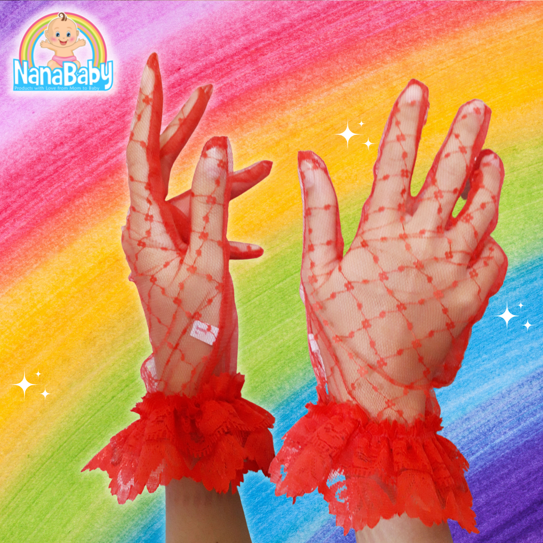 ถุงมือลูกไม้เด็ก-ผู้ใหญ่ ถุงมือตาข่าย ออกงาน Size SS-XL สีขาว/ดำ/แดง/ขาวทอง/ดำทอง