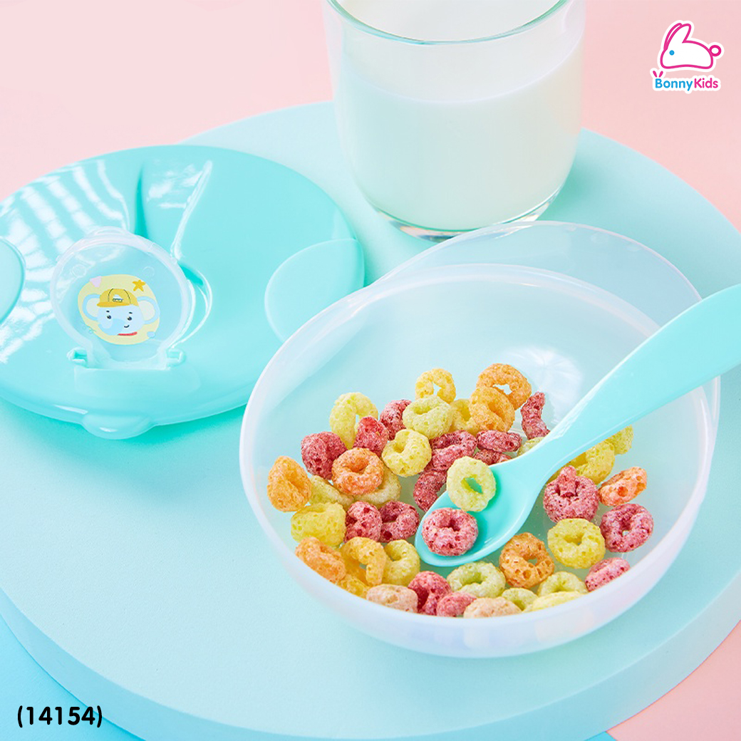 (14154) Nuebabe (นูเบบ) Feeding Bowl with Spoon ชุดชามอาหารเด็กและช้อน พร้อมฝาปิดเก็บช้อนได้