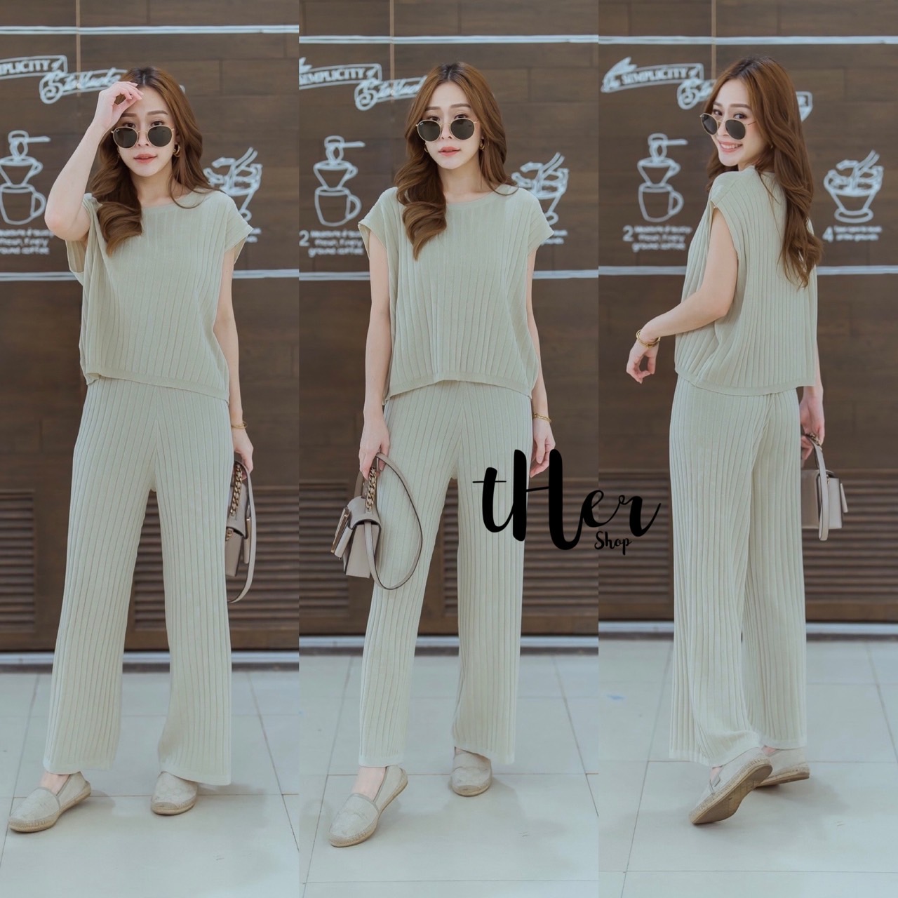 ชุดSet เสื้อแมตซ์กางเกงขายาวเข้าชุด ตัวเสื้อกึ่งๆแขนปีกค้างคาวสามารถใส่แยก ได้ด้วยน้า ใช้ผ้าเนื้อดี ใส่สบาย : สินค้าคุณภาพ (พร้อมส่ง)