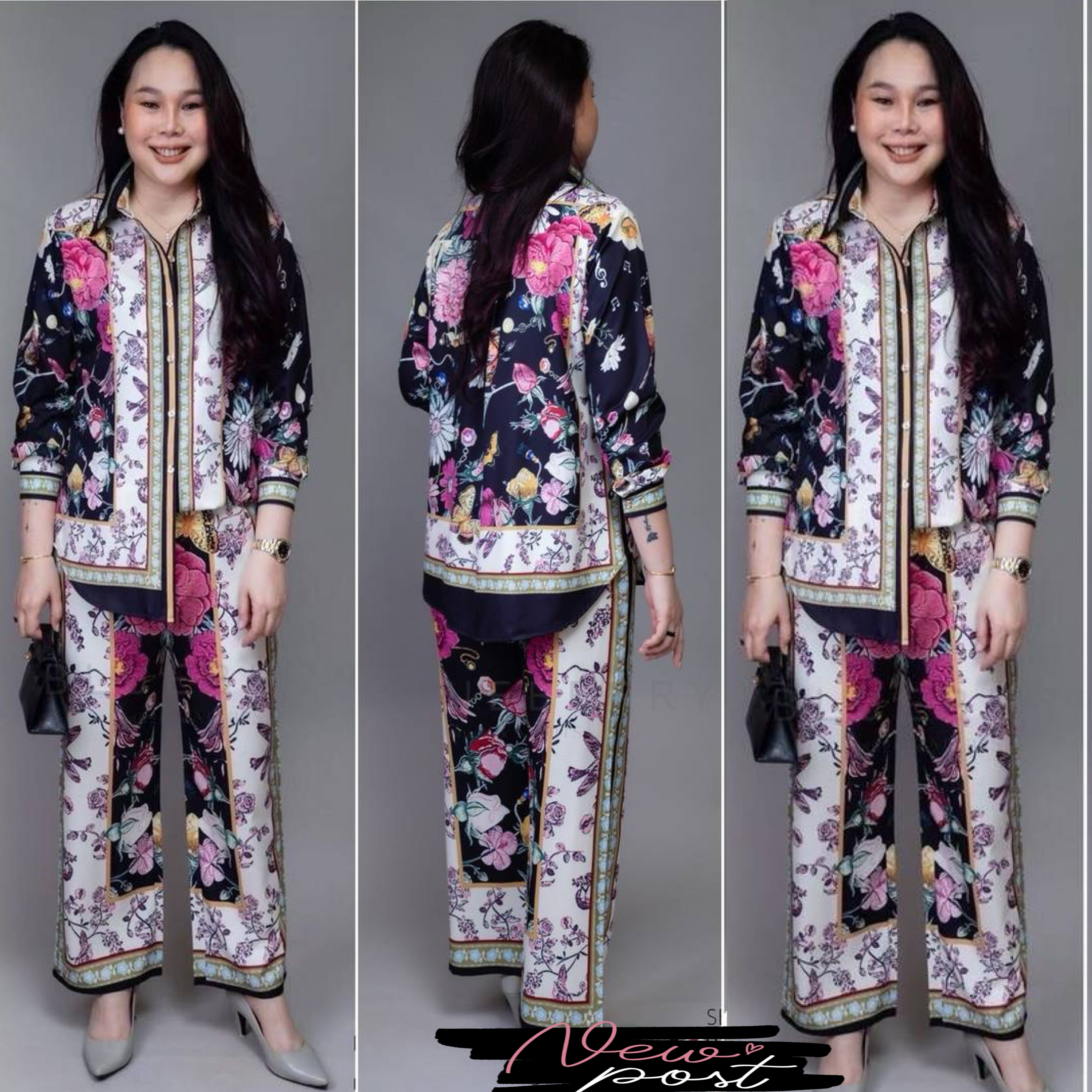 ชุดเซ็ตเสื้อเชิ้ต กางเกงขายาว ผ้าโพลีเอสเตอร์พิมพ์ลายทั้งตัว เสื้อเชิ้ตแขนยาวปลายแขนเชิ้ตติดกระดุม แพทเทิร์นกางเกงขายาว เอวยางยืดอิลาสติกอย่างดี มีซับใน ใส่สบาย : สินค้าคุณภาพ (พร้อมส่ง)