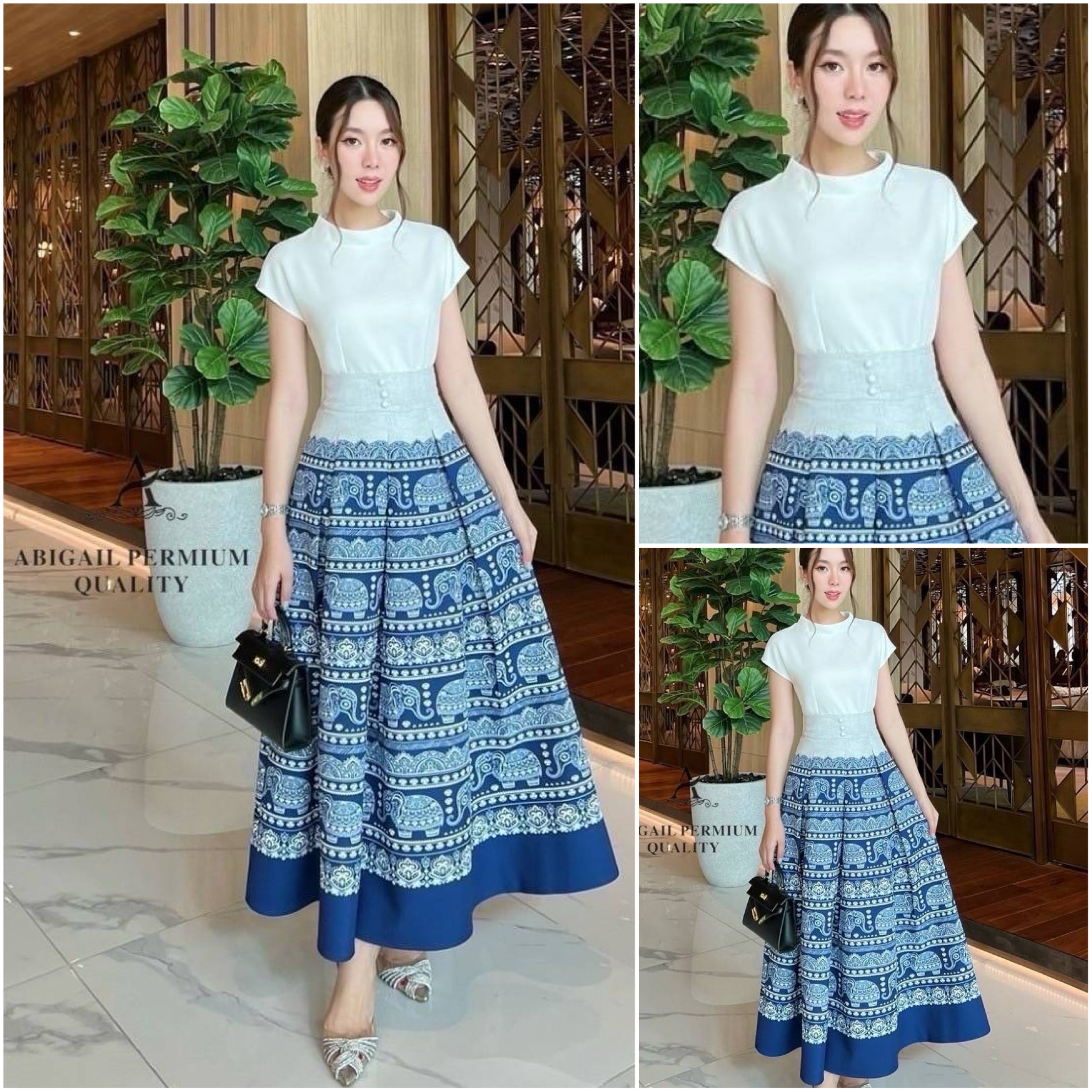 Set เสื้อมีซับใน มาพร้อมผ้าถุงสำเร็จลายช้างไทย อัดกาวทั้งเซต ใส่สบาย : สินค้าคุณภาพ (พร้อมส่ง)