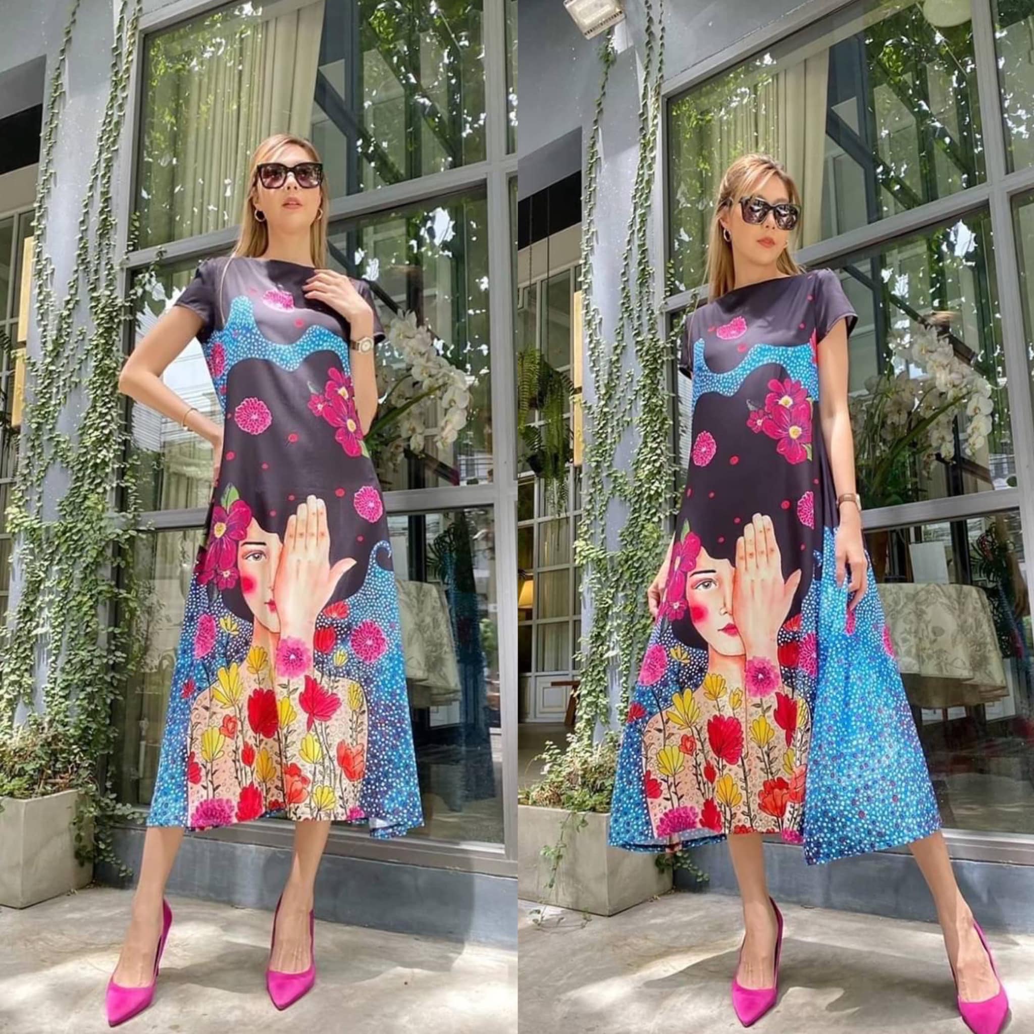 แม็กซี่เดรสทรงคอปาด แขนตุ๊กตา ใส่สบาย 👍🏻 สินค้าคุณภาพ (พร้อมส่ง)