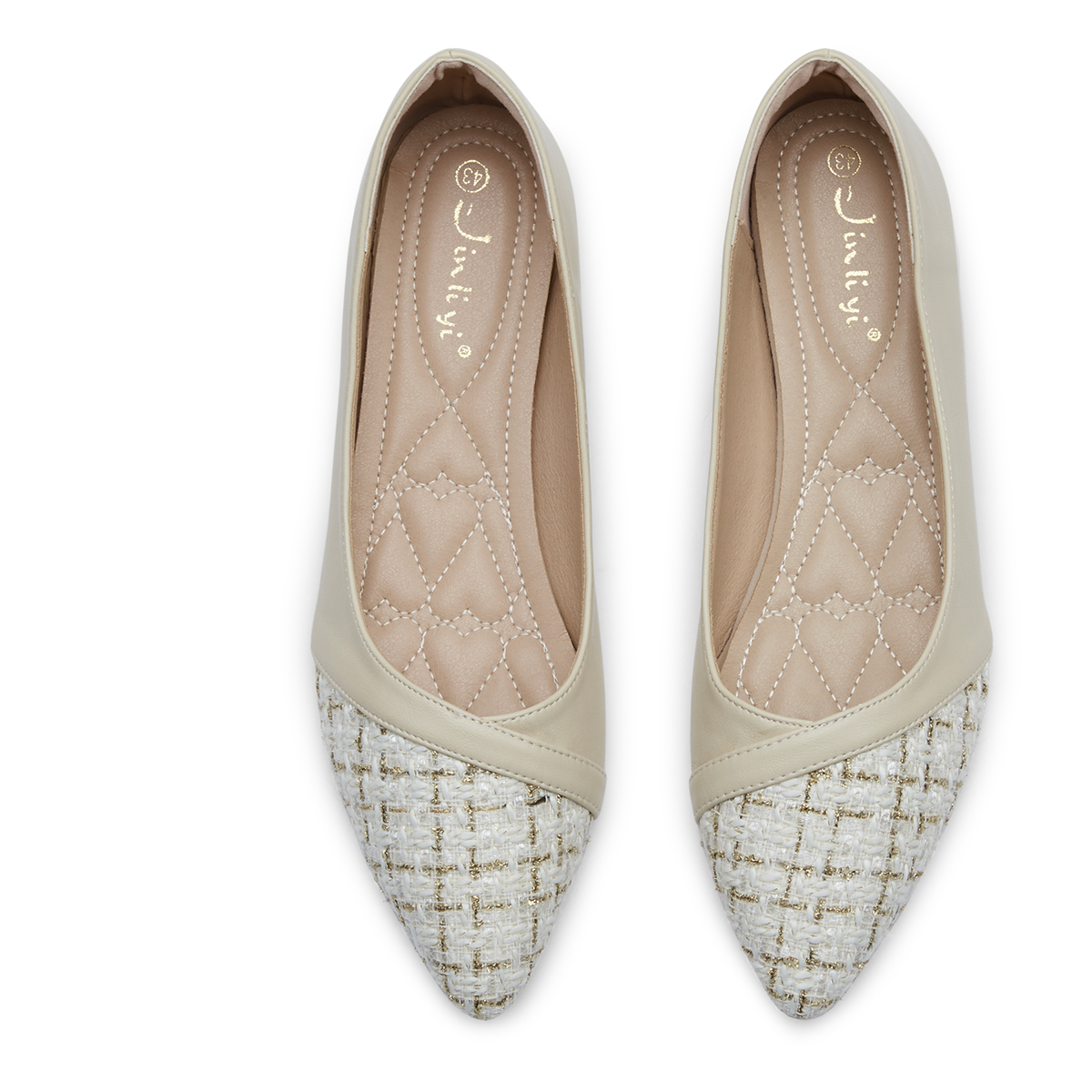 รองเท้าไซส์ใหญ่ 43 (42EU) 8.5US ส้นแบนไซส์ใหญ่ Across Tweed สีครีม KR1014BE