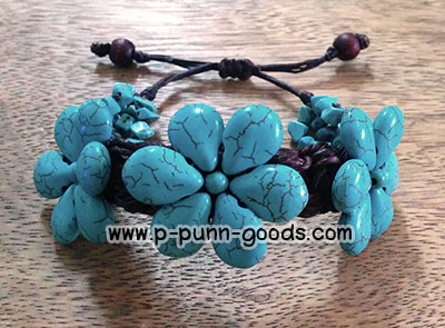 ข้อมือเชือกเทียนถัก เทอร์ควอยส์ รูปดอกไม้
