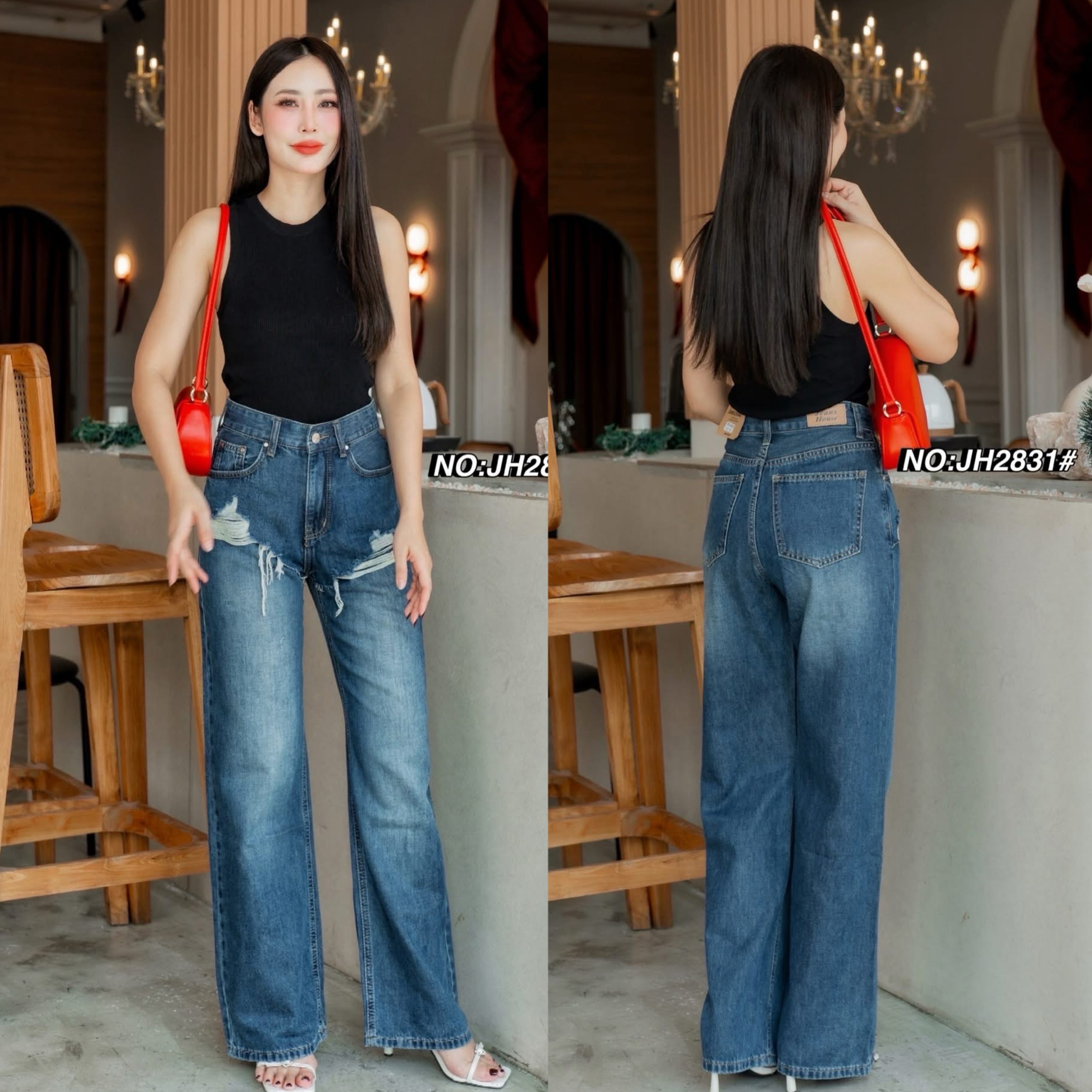 กางเกงทรงกระบอก(ผ้าไม่ยืด) เอวสูงปรี๊ดปิดสะดือ ความยาวไม่เต่อ ใส่สบาย : สินค้าคุณภาพ (พร้อมส่ง)