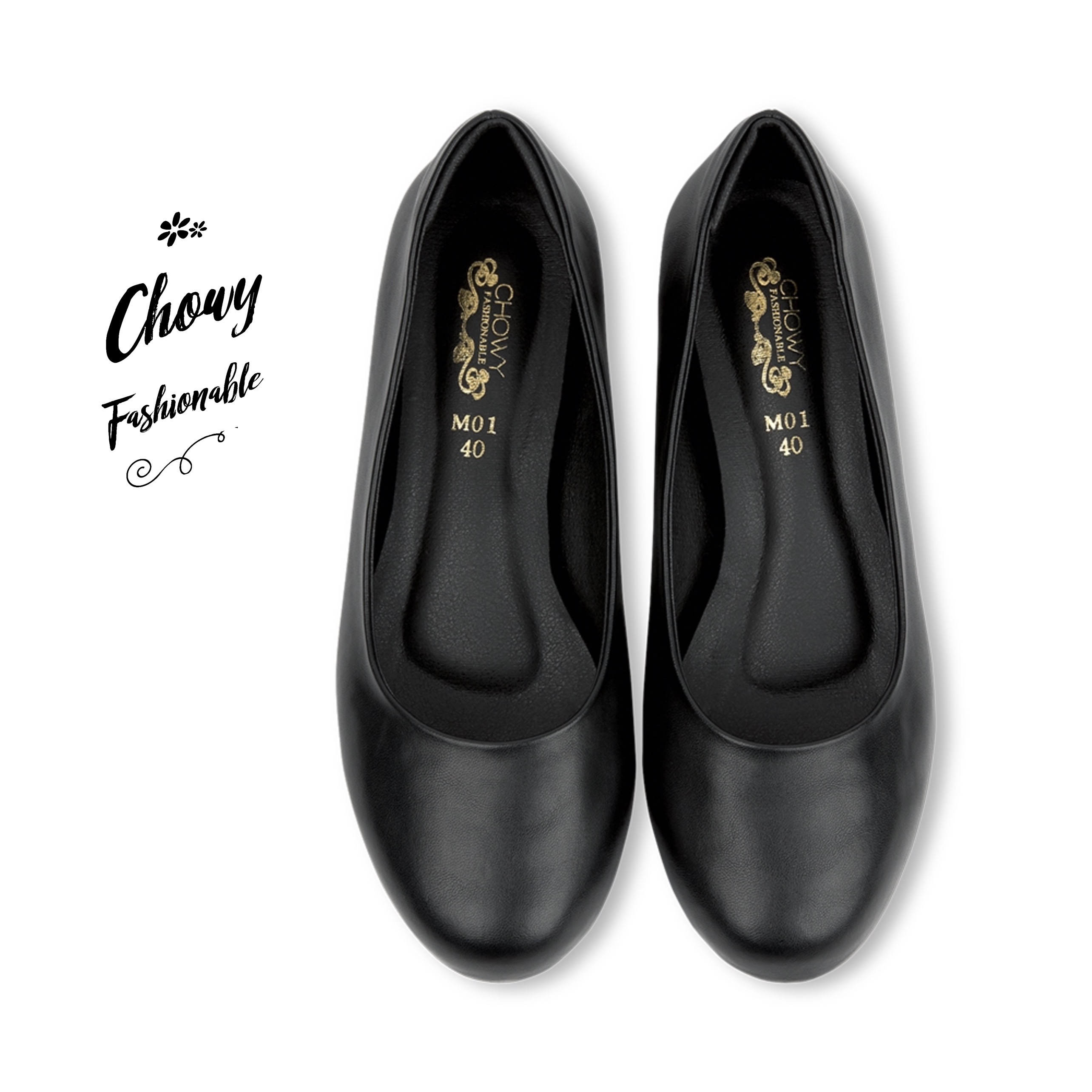 รองเท้าส้นแบนไซส์ใหญ่ 37-46 Flat Black Matte คัชชูส้นแบนหัวกลม สีดำ CHOWY CH0138BL